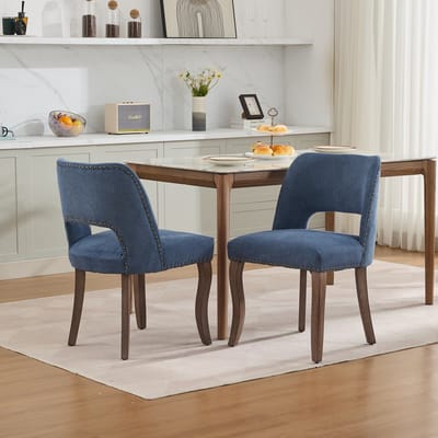 Clruro Eetkamerstoelen - Set van 2 - Modern Farmhouse - Comfortabele Zitting - Hout en Stof - Blauw