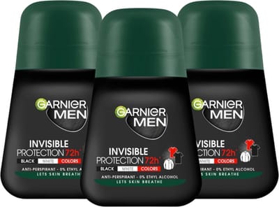 Garnier Men Deodorant Roller Invisible Protection - 72h Onzichtbare Frisheid en Verzorging - Anti Transpirant Deodorant Roller Man - 3 x 50ml - Deodorant Man Voordeelverpakking
