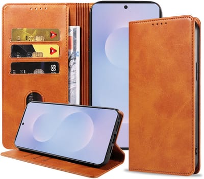 Geschikt voor Samsung Galaxy S25 Edge Telefoonhoesje Kunstleer met Magnetische sluiting en Pasjeshouder Bookcase met Klepje - Walletcase with Cardslot - Bruin - Smartphonica geschikt voor Samsung Galaxy S25 Edge