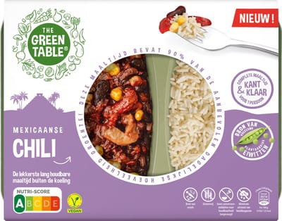 The Green Table - eenpersoons kant-en-klaar maaltijd 550 g - Mexicaanse chili - plantaardig - hypoallergeen - lang houdbaar - sixpack