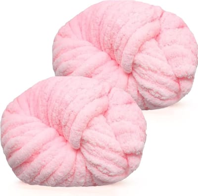2 x 250 g Chenille breiwol, chenille breiwol, babyroze