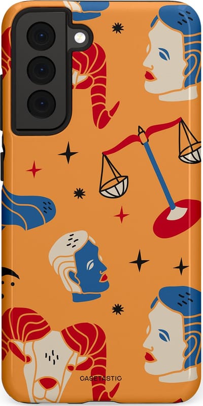 Casetastic hoesje geschikt voor Samsung Galaxy S21 FE 5G - Dubbellaagse bescherming - Zodiac in lijn - Fashion Case - Okergeel Terracotta Zand Rood