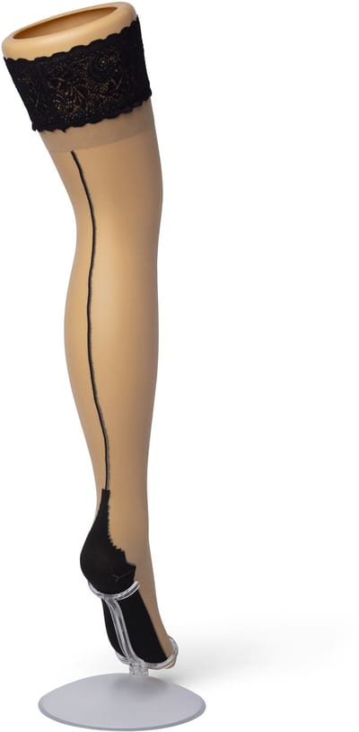 Bonnie Doon Dames Hold Up met Bies maat S/M Beige - Brede Band met Siliconen - Classic Lace Hold Up - Zakt niet af - Bies aan Achterkant - Panty zonder Broekje - Siliconenrand - Blijven Perfect Plakken - Panty Kousen - Beige - Beige - BP201704.2