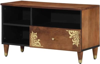 Tv-kast met lade - Mediabureau Opbergkast - Woonkamer Inrichting - Massief Mangohout - 80 x 33 x 46 cm - Honingbruin