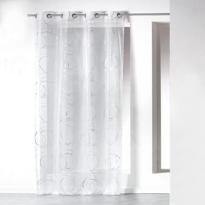 JHUBERS- Gordijn met Ogen - 140 x 240 cm - Voile - Bedrukt - Wit - 100% Polyester - Machinewasbaar - Raamdecoratie
