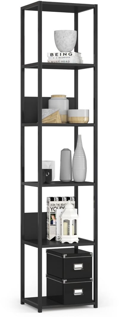 Open Boekenkast, Ladderkast, Loft Design / Metalen Vakkenkast met 6 Planken / Opbergplank / Boekenrek Opslagrek / Zwart / 40 x 192 x 32 cm