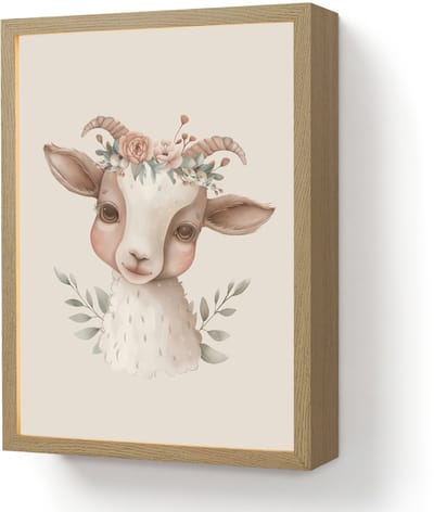 Nachtlampje 30x40 cm - Kinder lamp - Geit - Dier - Bohemian - Bloemen - Boho - Tafellamp kinderkamer draadloos - Slaapkamer lampje - Bedlamp kinderen - Kinderlampje - Wandlamp babykamer - Nachtlampjes