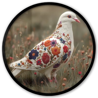 Poster in lijst Rond - Fotolijst 40x40 cm - Posters - Duif - Bloemen - Natuur - Ronde posterlijst zwart - Decoratie - Wanddecoratie woonkamer - Muurdecoratie slaapkamer