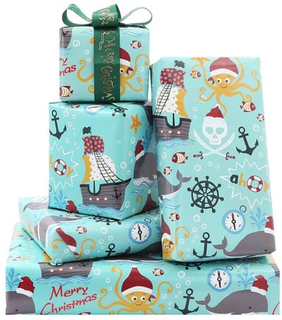 Dailygoods- Kerst Inpakpapier Hoge Kwaliteit - Oceaan Thema - 4 Vellen - 50 x 70 cm - Cadeaupapier Kinderen - Schattige Zee Dieren Ontwerp