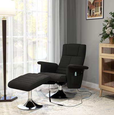 Relaxfauteuil Massagestoel Draaibaar Met Voetenhocker Elektrisch Verstelbaar Met Afstandsbediening Voor Woonkamer Zwart Stof