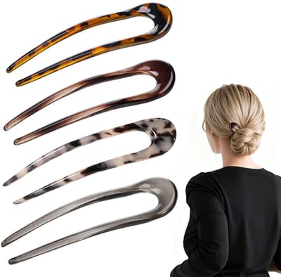 Dailygoods- Haarspelden 4 stuks grote Franse U-vorm - Schildpadlook - Lichtgewicht kunststof - Geschikt voor lang haar - Damesknotkapsels - 4 kleuren - Haarkammen