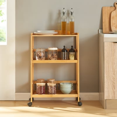 Keukentrolley Huddinge 80x53x30 cm naturel en zwart [en.casa]
