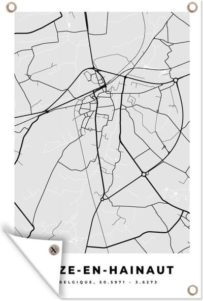 Muurdecoratie Plattegrond – Leuze en Hainaut – Zwart Wit – Stadskaart - Kaart - 120x180 cm - Tuinposter - Tuindoek