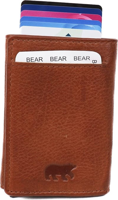 Bear Design Andrew - Leren 8cc pasjeshouder - Creditcardmapje voor 8 pasjes - Anti Skim - Cognac