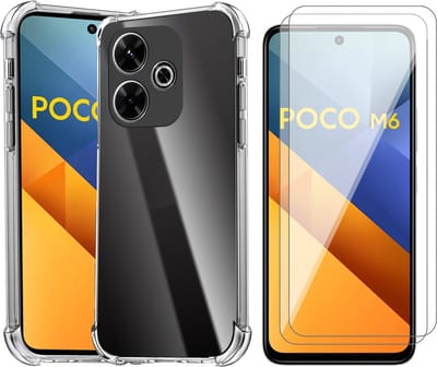 Hoesje geschikt voor Xiaomi Redmi 13 4G / Poco M6 4G - 2x Screenprotector Glas - Shockproof Transparant
