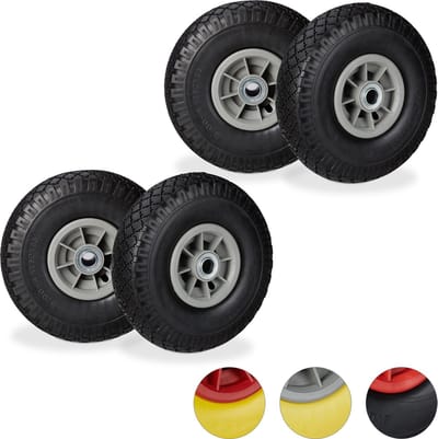 4x steekwagenwiel - 3.00-4 - rubberband - kogellager - 20 mm as - zwart-grijs