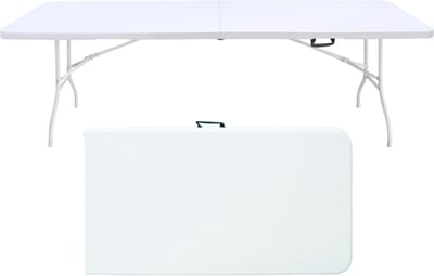 Klaptafel 244 cm - Draagbare Heavy Duty Vouwtafel met Handvat - Multifunctioneel voor Camping Picknick Indoor Outdoor - Kunststof - Wit