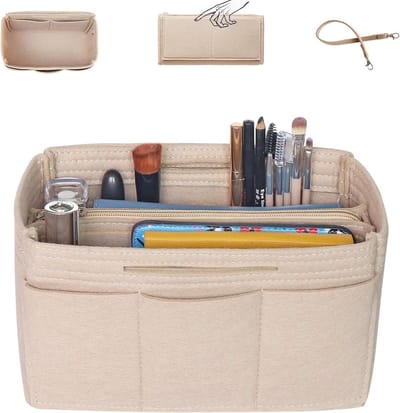 Famanu – Vilten handtasorganizer - bag-in-bag organizer handtas voering - draagtas organizer past in de Speedy 25-40 en Neverfull (6 kleuren - 3 maten) - Beige - Large:30(L)x 15(W) x 16(H)CM