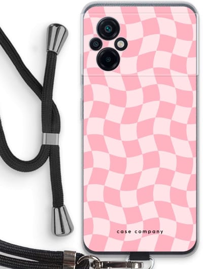 Case Company® - Hoesje met koord geschikt voor Xiaomi Poco M5 hoesje met Koord - Grid Roos - Telefoonhoesje met Zwart Koord - Bescherming aan alle Kanten en Over de Schermrand