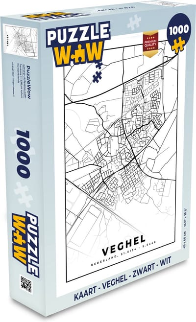 Puzzel Kaart - Veghel - Zwart - Wit - Legpuzzel - Puzzel 1000 stukjes volwassenen