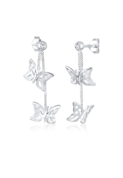 Elli - Oorbellen - Dames Oor Hanger Vlinder Trend Natuur met Kristallen in 925 sterling zilver - Dames