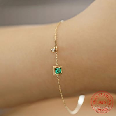 Luxe S925 Sterling Zilver Dames Armband 14K Goud Vierkant Smaragd Kristal Armbanden voor Vrouwen Meisjes Fijne Sieraden Huwelijksgeschenk beige