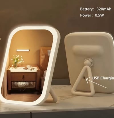LED Cosmetische Spiegel, Verlichte Kaptafel Spiegel met Voorverlichting, Drie Verlichtingsopties, Moderne Make-up Spiegel, Oplaadbaar met een 320mAh Batterij, Draagbaar en Opvouwbaar Compact Ontwerp, Ideaal voor Reizen en Dagelijks Gebruik