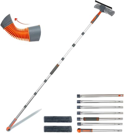 Professionele 2-in-1 Raamwisser Reiniger met Verlengstang en Buigbare Kop - Telescopische Glasreinigingsgereedschap voor Hoogwaardige Binnen- en Buitenschoonmaak