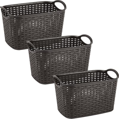 Plasticforte opbergmand/kastmandje - 3x - 19 liter - donkerbruin - kunststof - 29 x 39 x 25 cm