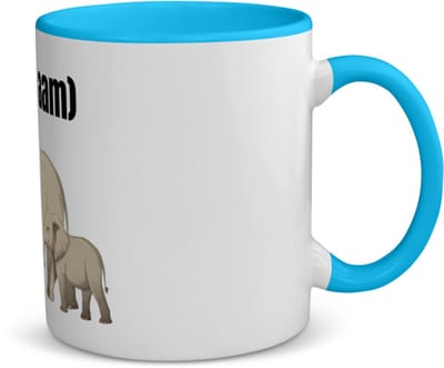 Akyol - olifant en kleine olifant met eigen naam koffiemok - theemok - blauw - Olifant - olifanten liefhebbers - iemand die houdt van olifanten - verjaardag - cadeau - kado - 350 ML inhoud