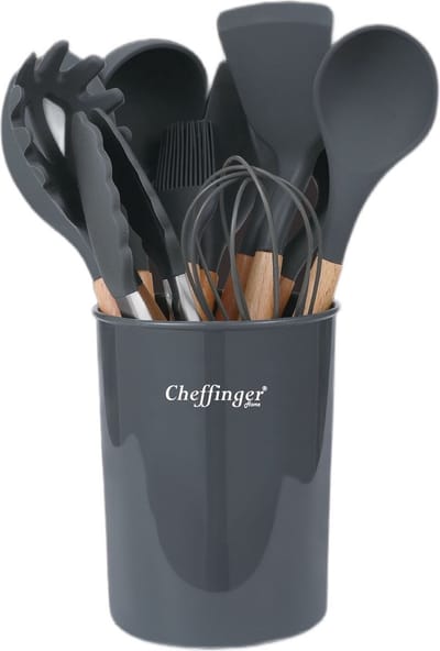 Cheffinger Keukengerei Set met Houder - 12-delig - Grijs - Kookgerei Set