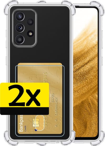 Hoesje - 2 Stuks - Geschikt voor Samsung Galaxy A53 - Met Pashouder en Kaarthouder - Telefoon Hoes Shockproof - Siliconen Case - Back Cover - Shock Proof - Pasjes Houder - Telefoonhoesjes - Transparant