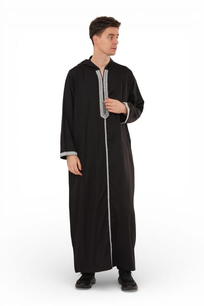 Heren Eid zwarte capuchon Marokkaanse Thobe Robe Djellaba Gandoura Ramadan Jubba- HM3