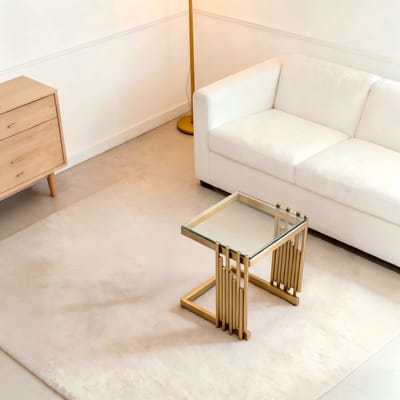 Bijzettafel Vierkant 41cm – Gehard Glas – Goudkleurig RVS – Luxe Design – Woonkamer / Slaapkamer