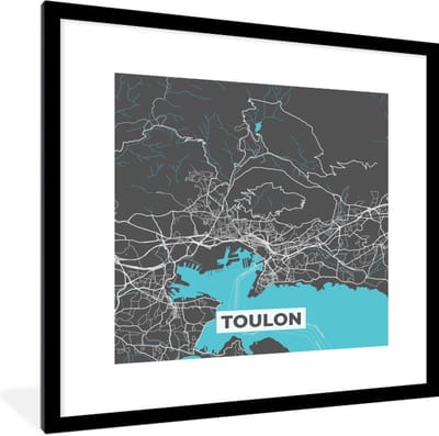 Fotolijst incl. Poster - Toulon - Plattegrond - Kaart - Stadskaart - Frankrijk - 40x40 cm - Posterlijst
