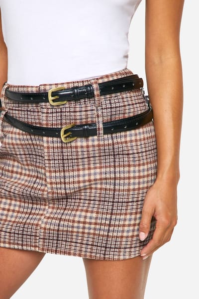boohoo Dames Petite Geruite Wol-Look Micro Mini-Rok | Steen | Maat: 36