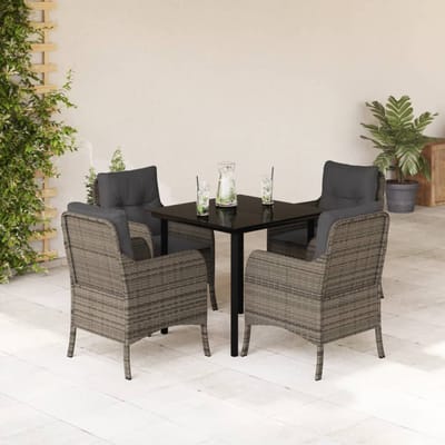 vidaXL - 5-delige - Tuinset - met - kussens - poly - rattan - grijs