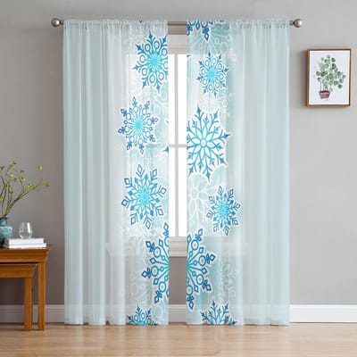 Kerst Sneeuwvlok Transparante Gordijnen Voor Kinder Slaapkamer Woonkamer Voile Gordijnen Kerstmis Keuken Tule Gordijn 135W x 114H(cm) white