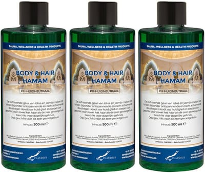 Body & Hair Hamam 500 ml met dop - set van 3 stuks - 2 in 1 voor lichaam en haar - voordeelverpakking