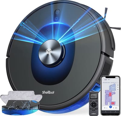 Bagotte Shellbot SL60 Robotstofzuiger met Dweilfunctie, 2-in-1 Self-charging Shellbot SL60 Robot Vacuum Cleaner, Laser Lidar Navigatie met Camera, 4000Pa Sterke Zuigkracht, 200 Mins+ Runtime, App No-go Zone, Compatibel met App,Alexa, Google Assistant