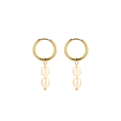 Bijoutheek Oorhangers Twee Zoetwater Parels Gold