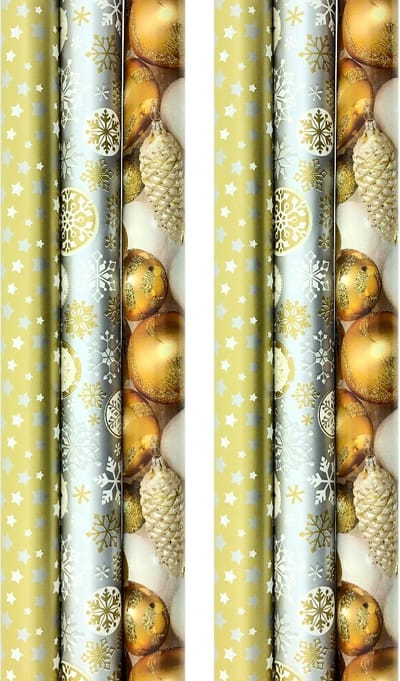 NAVIDAD DE ORO cadeaupapier - kerstpapier inpakpapier voor Kerst - 3 meter x 70 cm - 6 rollen