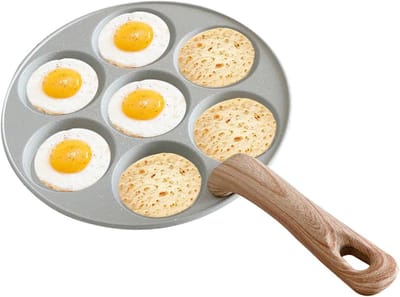 Omeletpan met 7 cups - Eierkoekenpan Pannenkoekenpan - Ontbijt Koken - Antiaanbaklaag - 23 cm - Wit