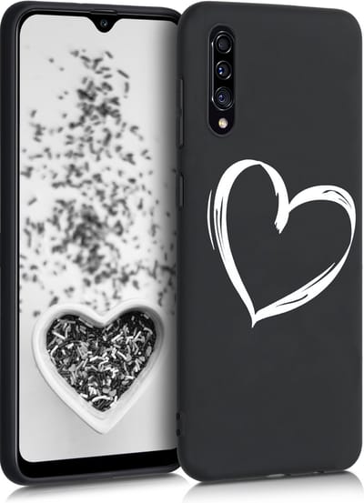 kwmobile telefoonhoesje geschikt voor Samsung Galaxy A30s - Hoesje voor smartphone in wit / zwart - Backcover van TPU - Brushed Hart design