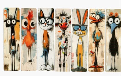 Creatieve Dieren Boekenleggers Set – 7 Abstracte Cartoon Illustraties – 15x4 cm – Dubbelzijdig – Hoogwaardig Papier