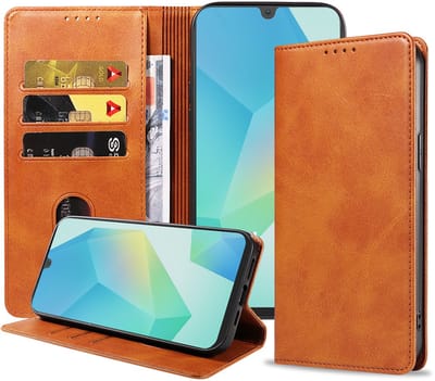 Smartphonica Telefoonhoesje Geschikt voor Samsung Galaxy A16 Kunstleer met Magnetische sluiting en Pasjeshouder Bookcase met Klepje - Bruin geschikt voor Samsung Galaxy A16