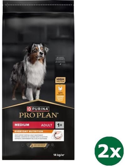 2x14 kg Pro plan dog adult medium kip/rijst hondenvoer