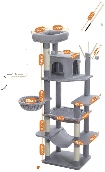 Grote Kattenboomtoren, Geschikt voor 4-6 Katten, Meerdere Niveaus met Hangmatten, AMT0240GY, XL