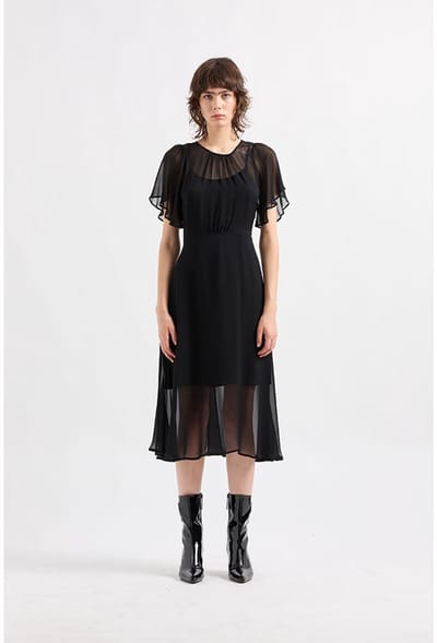 Armani Exchange 6dya08_yn1vz Midi-jurk Met Korte Mouwen Zwart L Vrouw