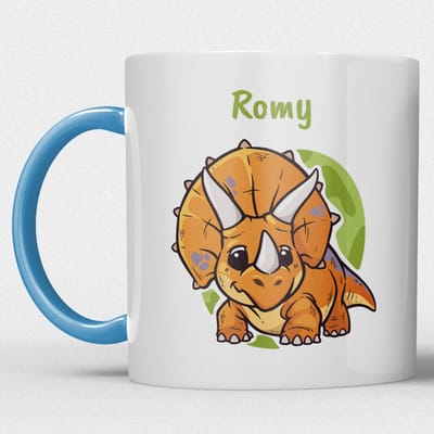 kindermok\kinderbeker | gepersonaliseerd met naam | met dino/dinosaurus | blauw | Schattige illustraties